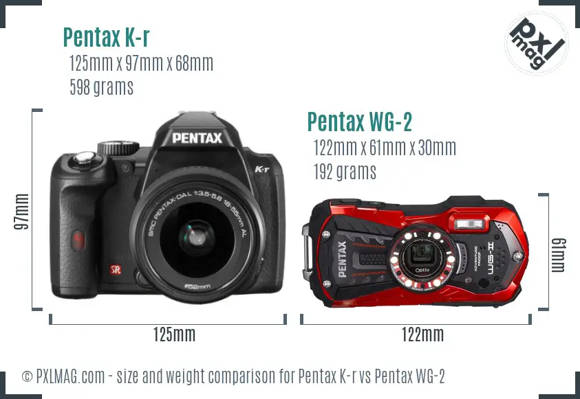 Pentax K-r vs Pentax WG-2 size comparison