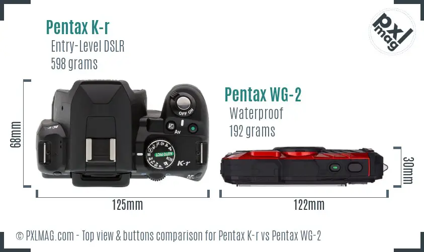 Pentax K-r vs Pentax WG-2 top view buttons comparison