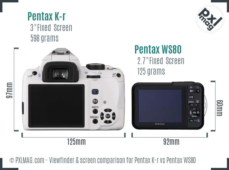 Pentax K-r vs Pentax WS80 Screen and Viewfinder comparison