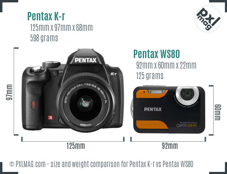 Pentax K-r vs Pentax WS80 size comparison