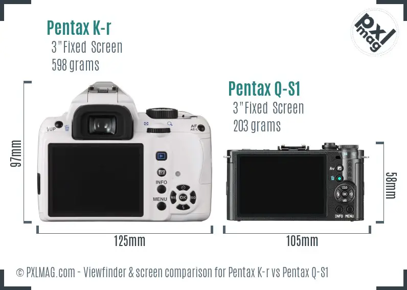 Pentax K-r vs Pentax Q-S1 Screen and Viewfinder comparison