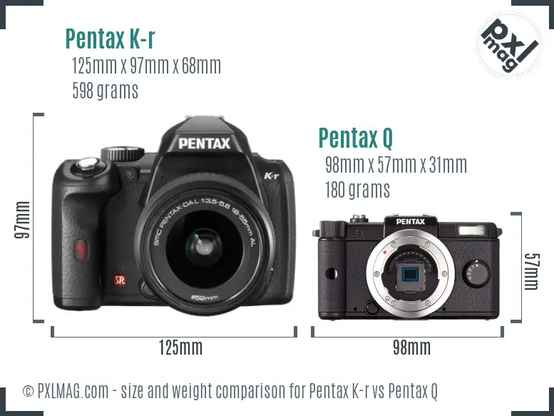 Pentax K-r vs Pentax Q size comparison