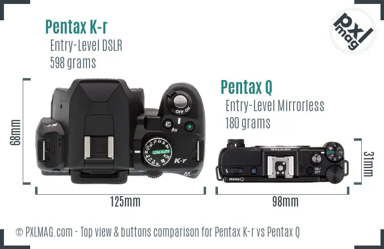 Pentax K-r vs Pentax Q top view buttons comparison