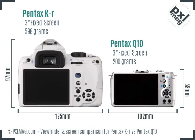 Pentax K-r vs Pentax Q10 Screen and Viewfinder comparison