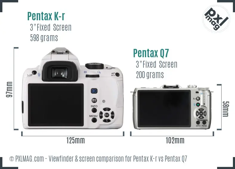 Pentax K-r vs Pentax Q7 Screen and Viewfinder comparison