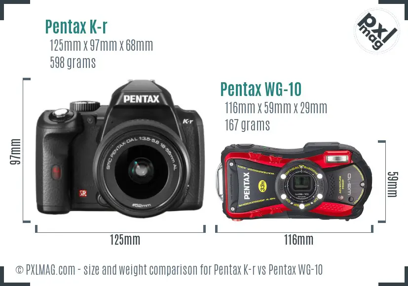 Pentax K-r vs Pentax WG-10 size comparison