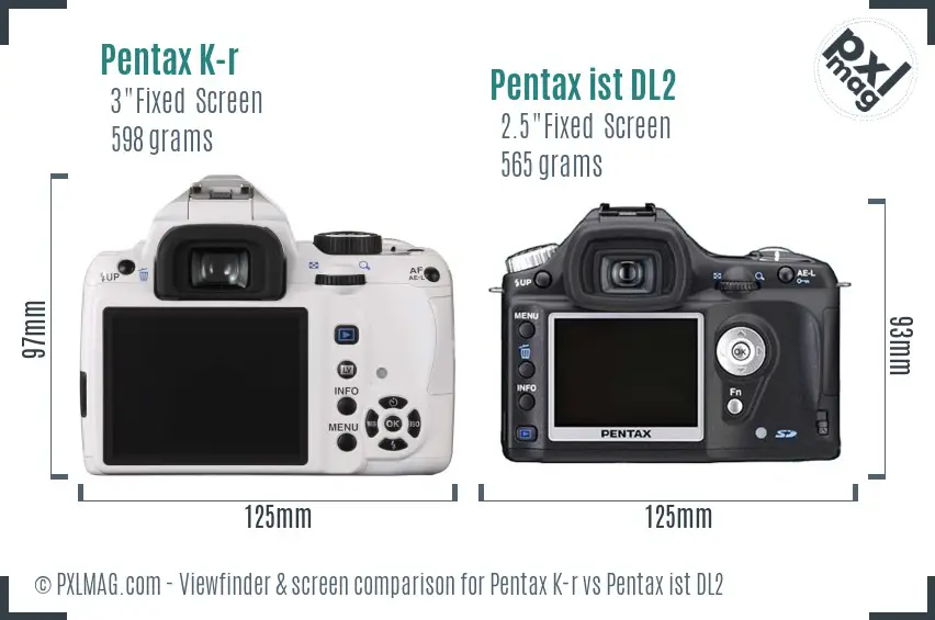 Pentax K-r vs Pentax ist DL2 Screen and Viewfinder comparison