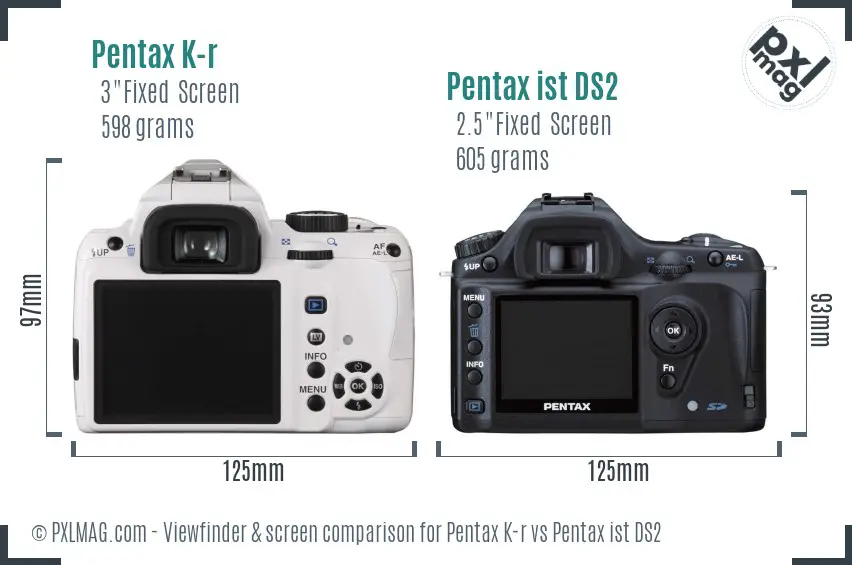 Pentax K-r vs Pentax ist DS2 Screen and Viewfinder comparison