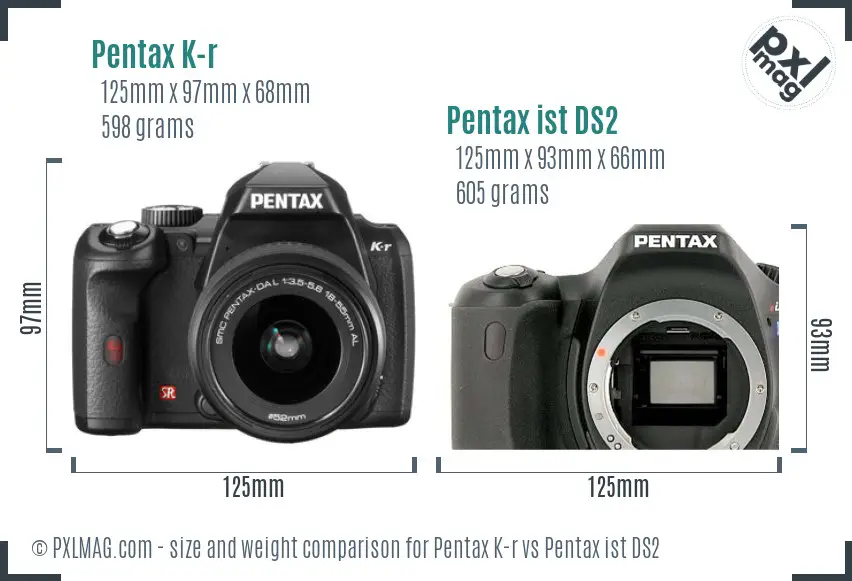 Pentax K-r vs Pentax ist DS2 size comparison