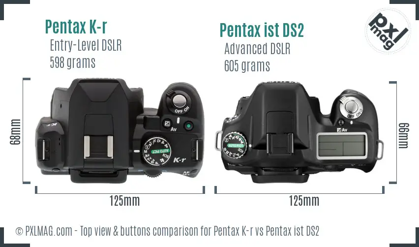 Pentax K-r vs Pentax ist DS2 top view buttons comparison