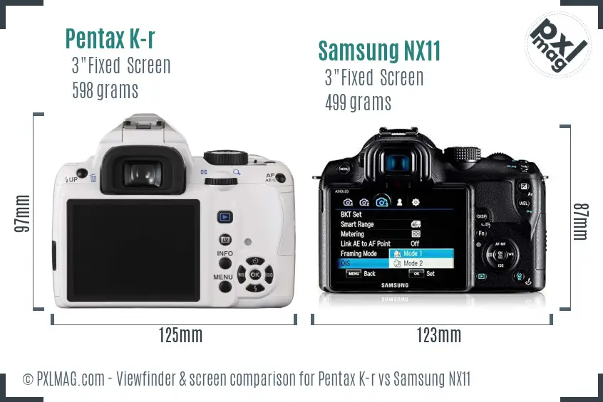 Pentax K-r vs Samsung NX11 Screen and Viewfinder comparison