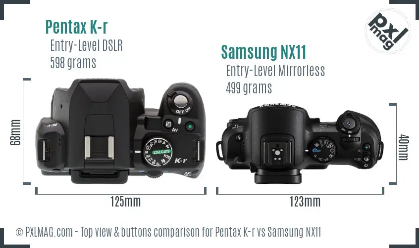 Pentax K-r vs Samsung NX11 top view buttons comparison