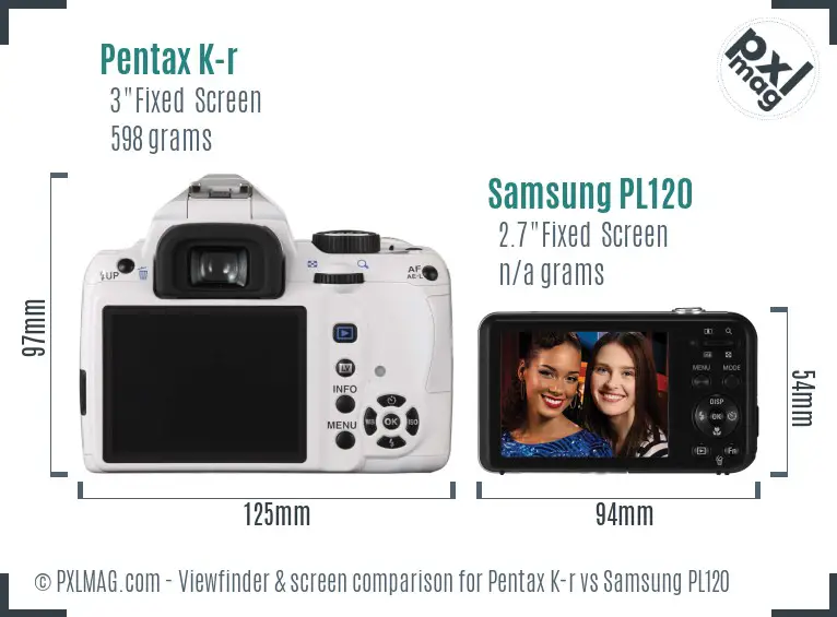 Pentax K-r vs Samsung PL120 Screen and Viewfinder comparison