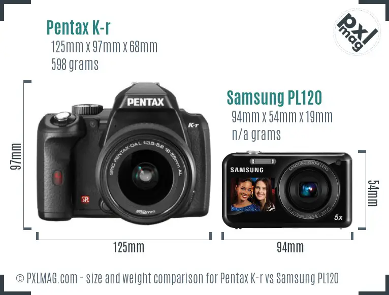 Pentax K-r vs Samsung PL120 size comparison