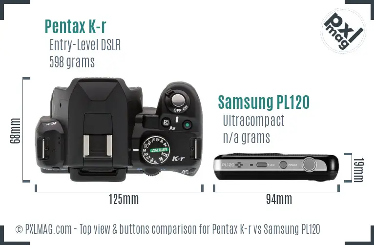 Pentax K-r vs Samsung PL120 top view buttons comparison
