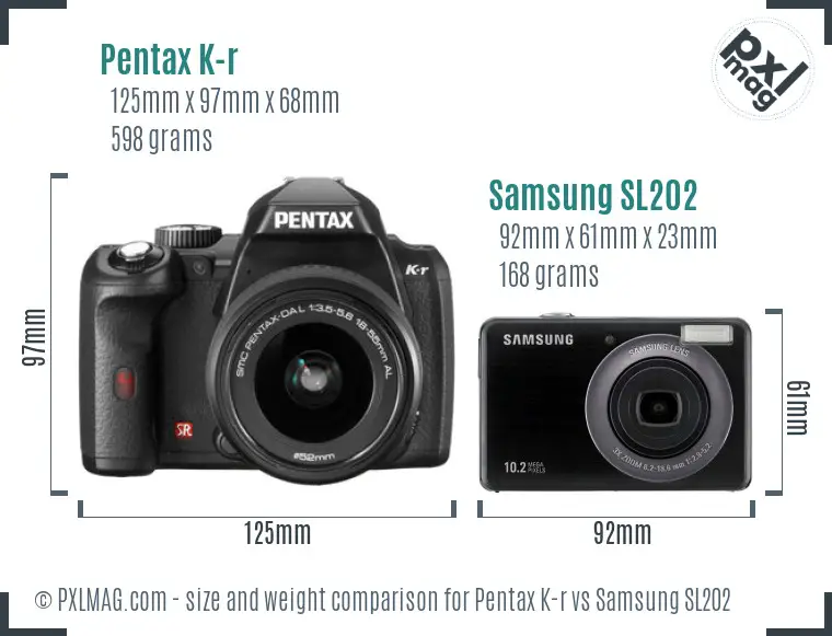 Pentax K-r vs Samsung SL202 size comparison