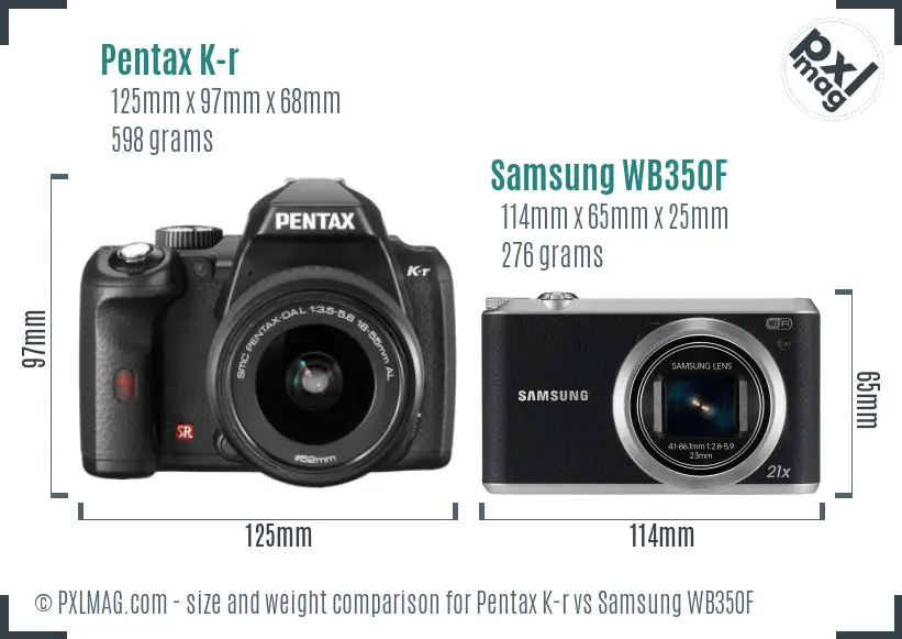 Pentax K-r vs Samsung WB350F size comparison