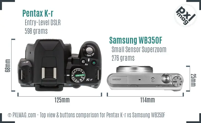 Pentax K-r vs Samsung WB350F top view buttons comparison