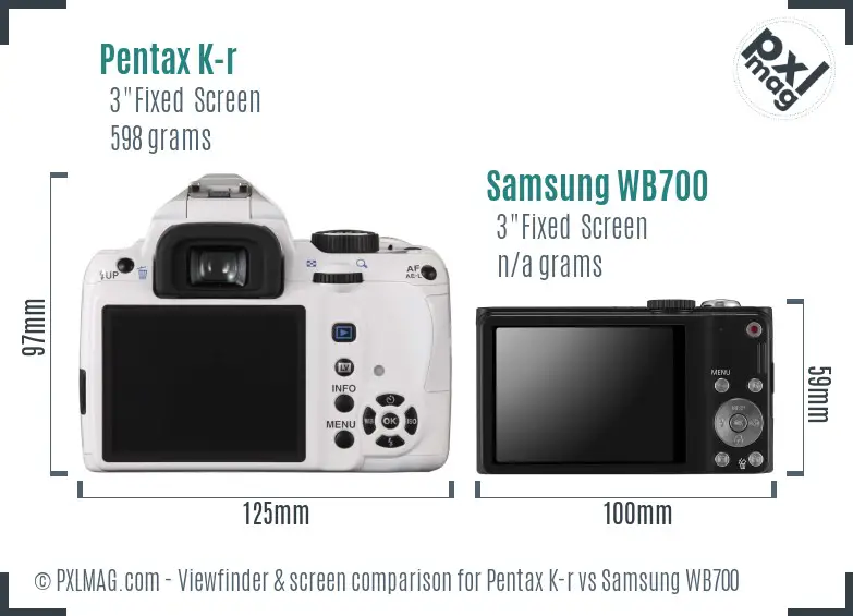 Pentax K-r vs Samsung WB700 Screen and Viewfinder comparison