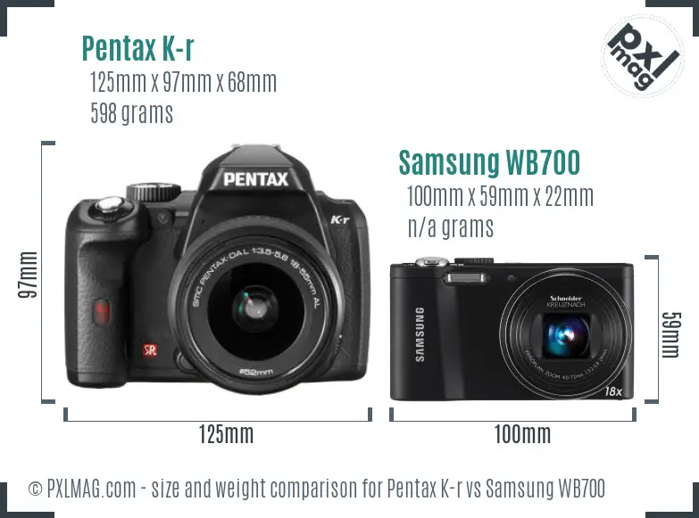 Pentax K-r vs Samsung WB700 size comparison