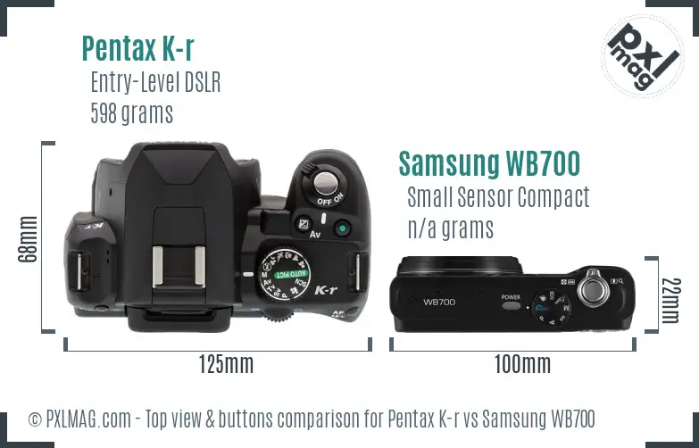 Pentax K-r vs Samsung WB700 top view buttons comparison