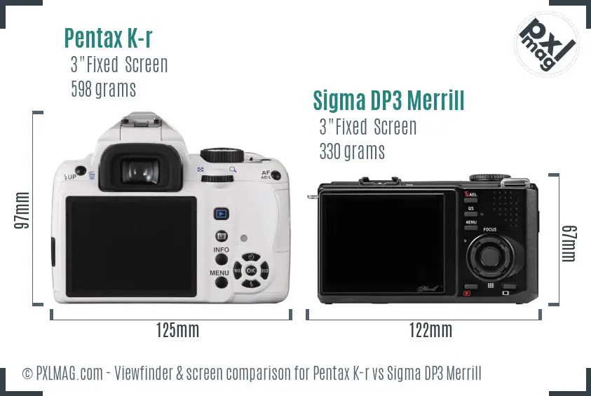 Pentax K-r vs Sigma DP3 Merrill Screen and Viewfinder comparison