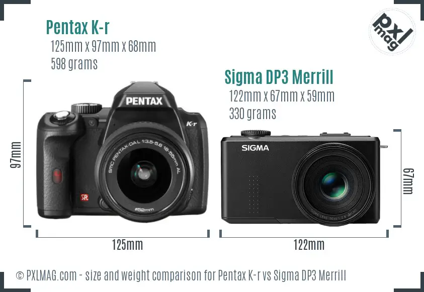 Pentax K-r vs Sigma DP3 Merrill size comparison