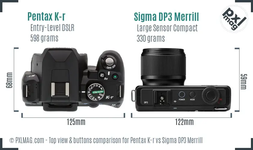 Pentax K-r vs Sigma DP3 Merrill top view buttons comparison