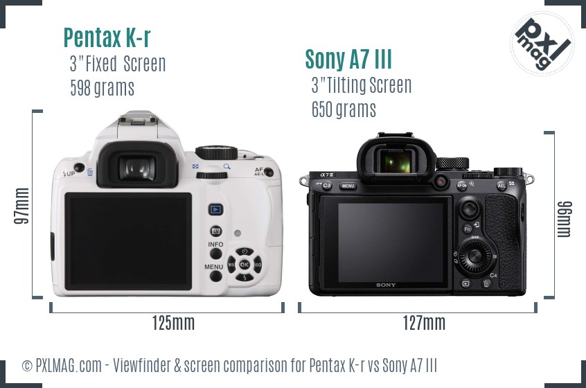 Pentax K-r vs Sony A7 III Screen and Viewfinder comparison