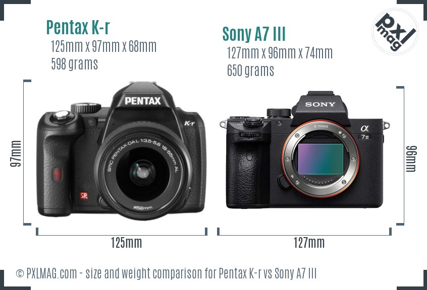 Pentax K-r vs Sony A7 III size comparison