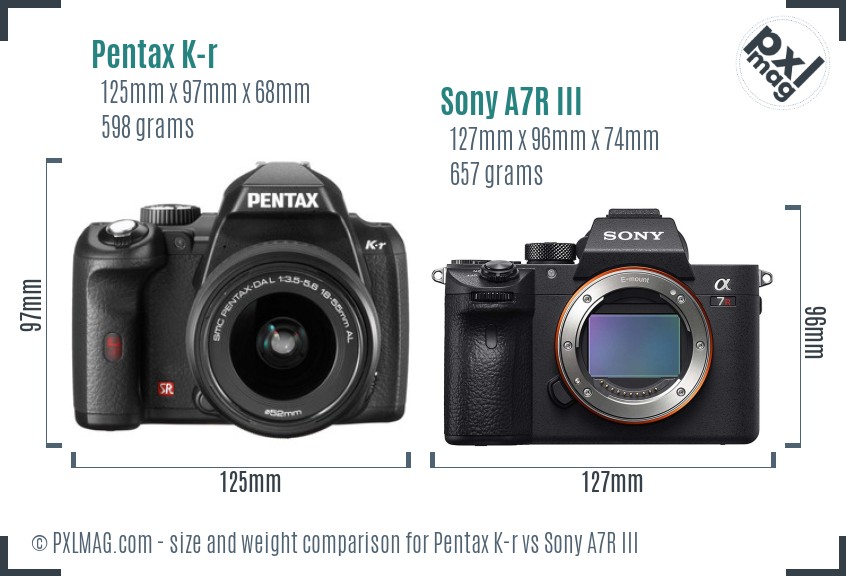 Pentax K-r vs Sony A7R III size comparison
