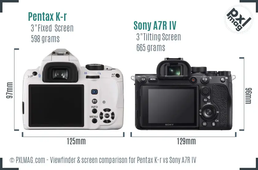 Pentax K-r vs Sony A7R IV Screen and Viewfinder comparison