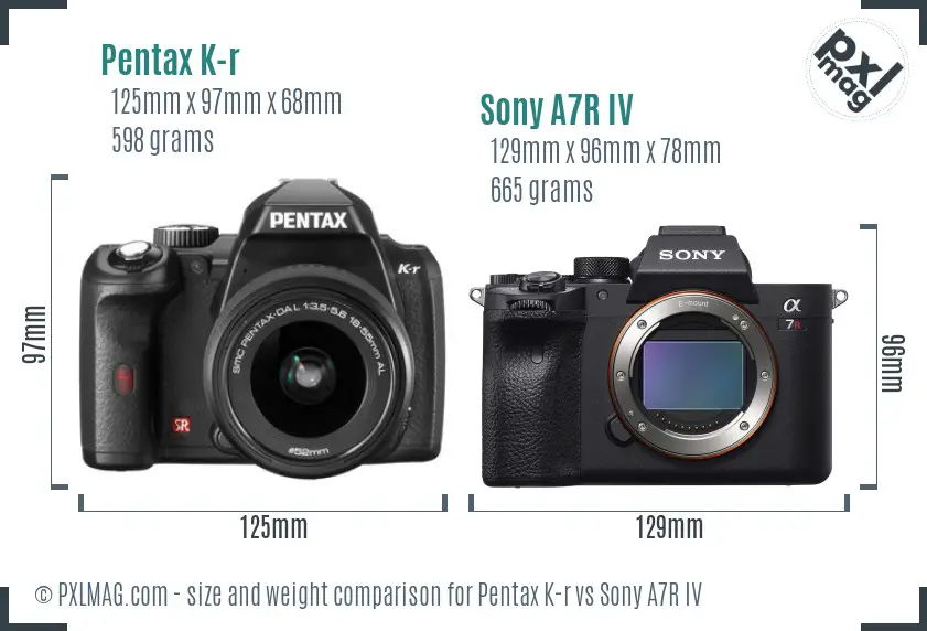 Pentax K-r vs Sony A7R IV size comparison