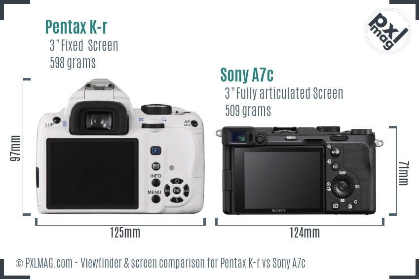 Pentax K-r vs Sony A7c Screen and Viewfinder comparison