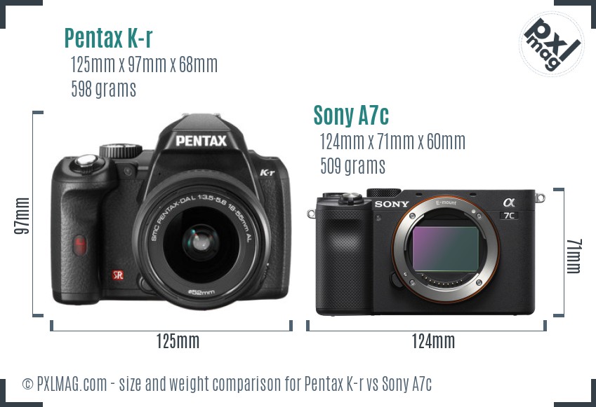Pentax K-r vs Sony A7c size comparison