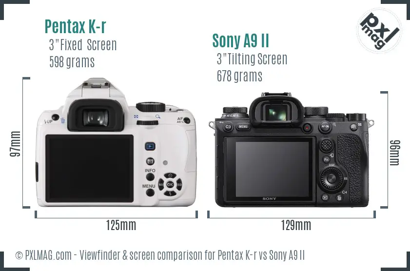 Pentax K-r vs Sony A9 II Screen and Viewfinder comparison