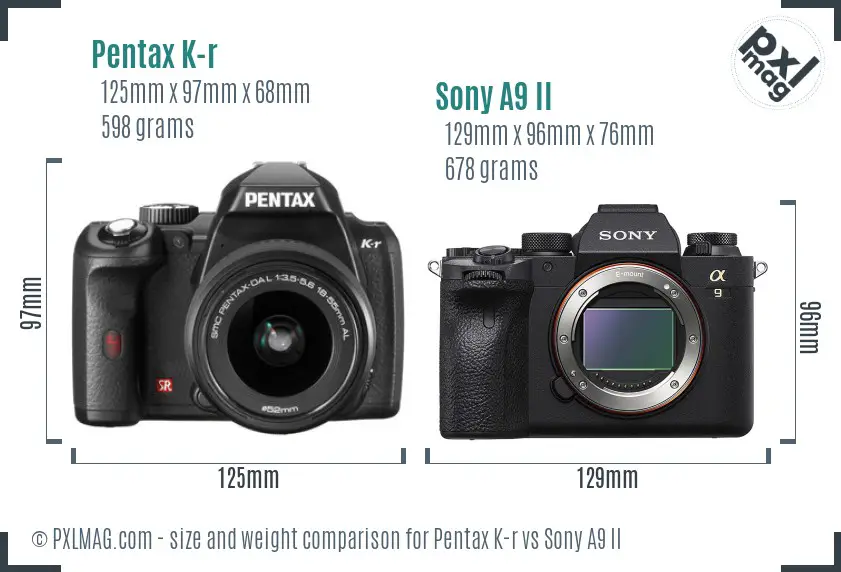 Pentax K-r vs Sony A9 II size comparison