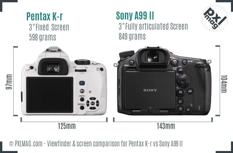 Pentax K-r vs Sony A99 II Screen and Viewfinder comparison