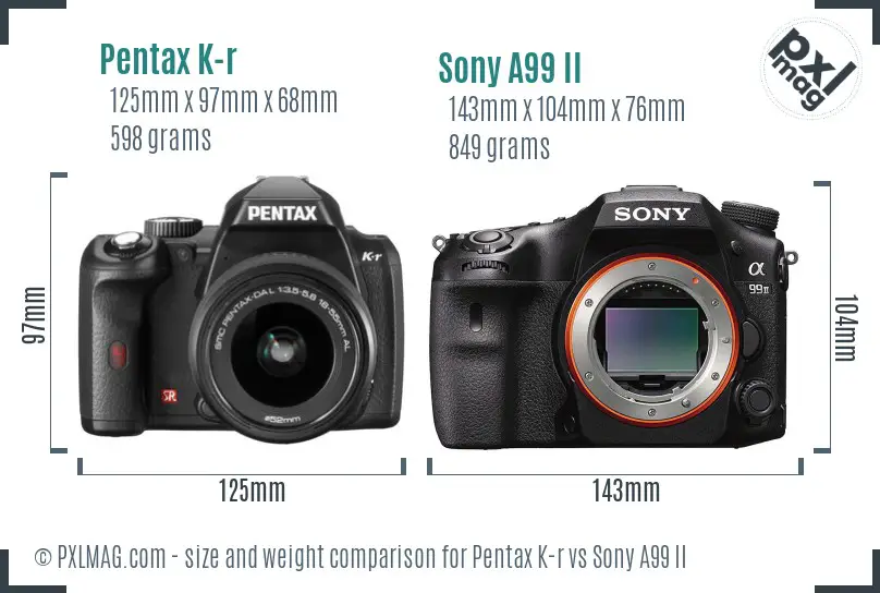 Pentax K-r vs Sony A99 II size comparison