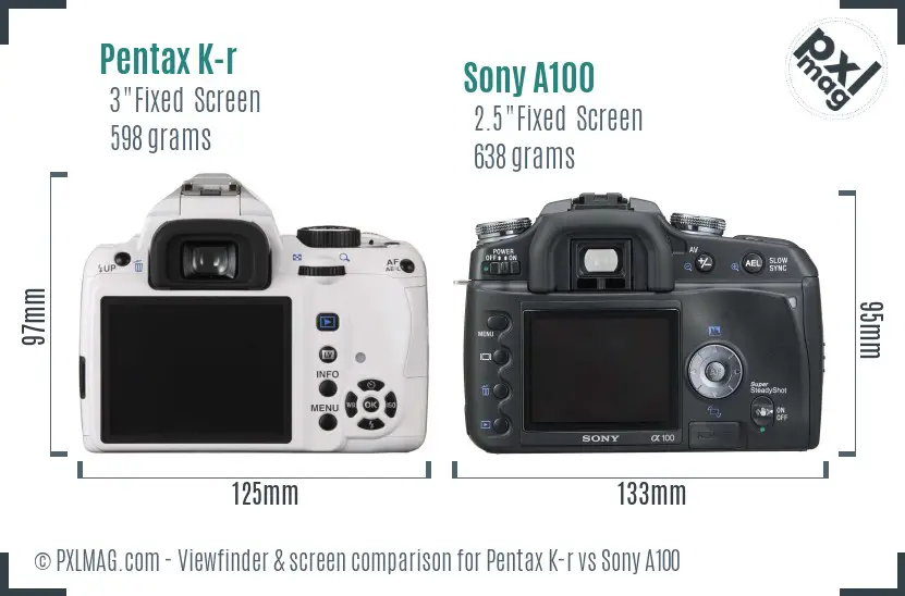 Pentax K-r vs Sony A100 Screen and Viewfinder comparison