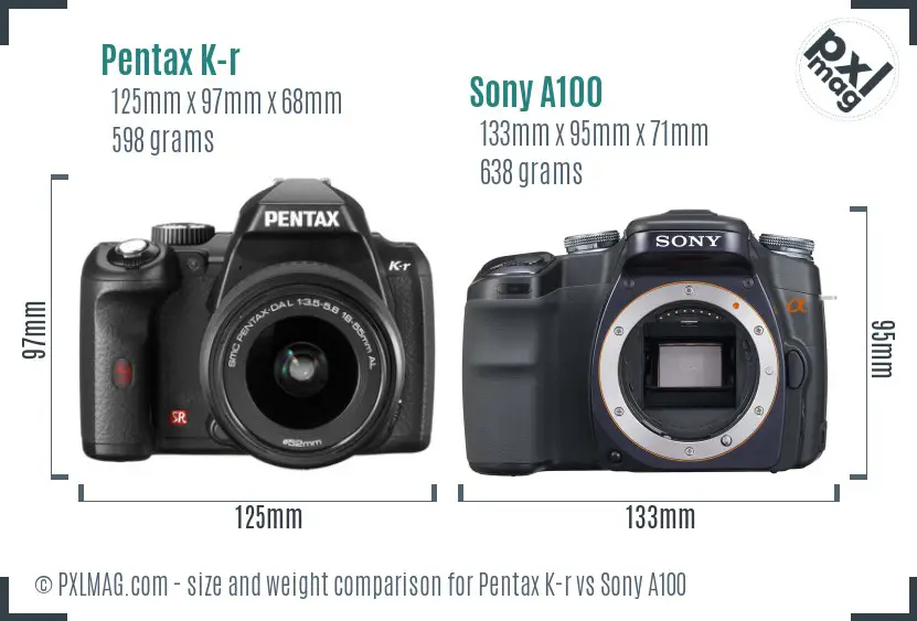 Pentax K-r vs Sony A100 size comparison