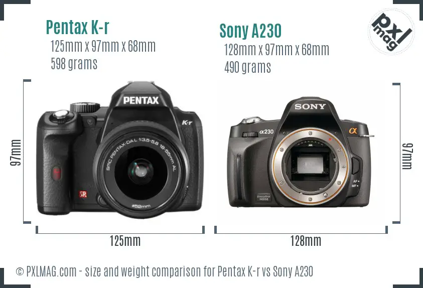 Pentax K-r vs Sony A230 size comparison