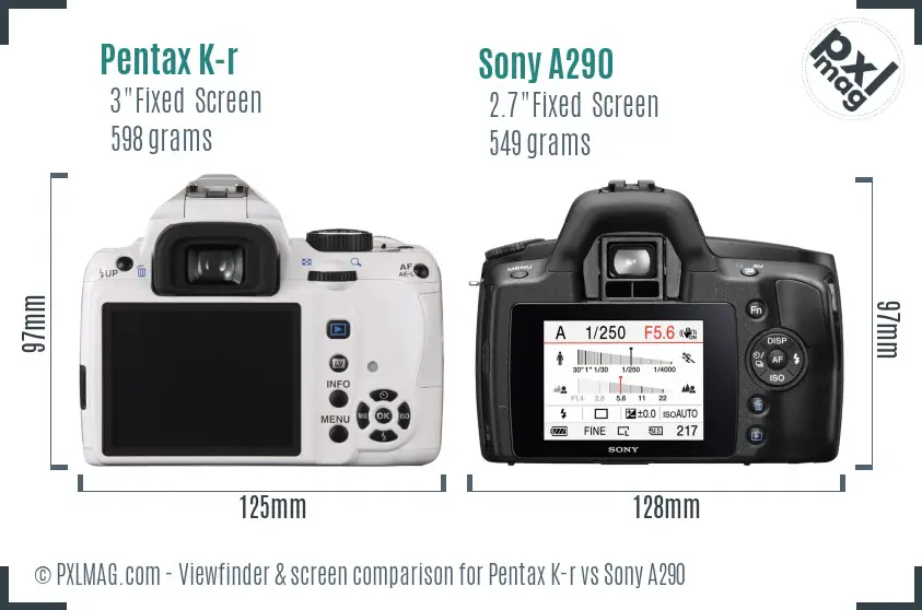 Pentax K-r vs Sony A290 Screen and Viewfinder comparison