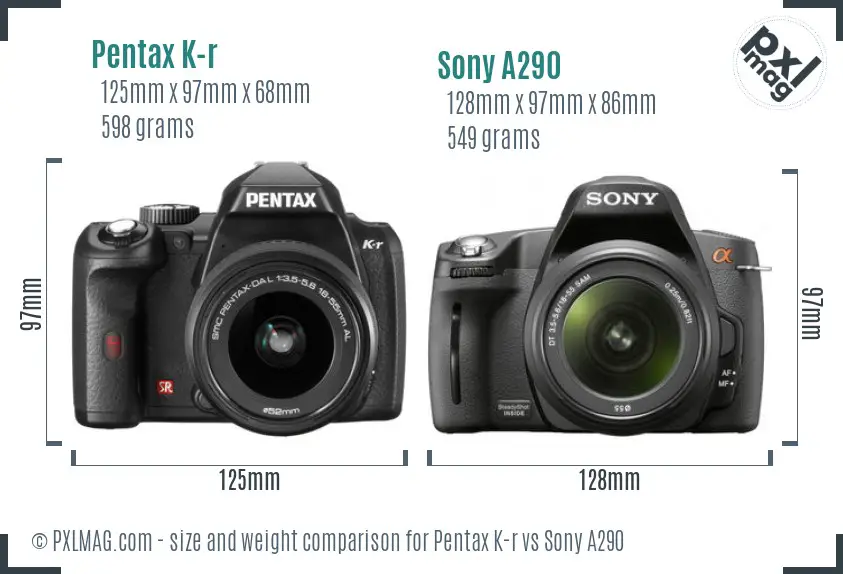 Pentax K-r vs Sony A290 size comparison