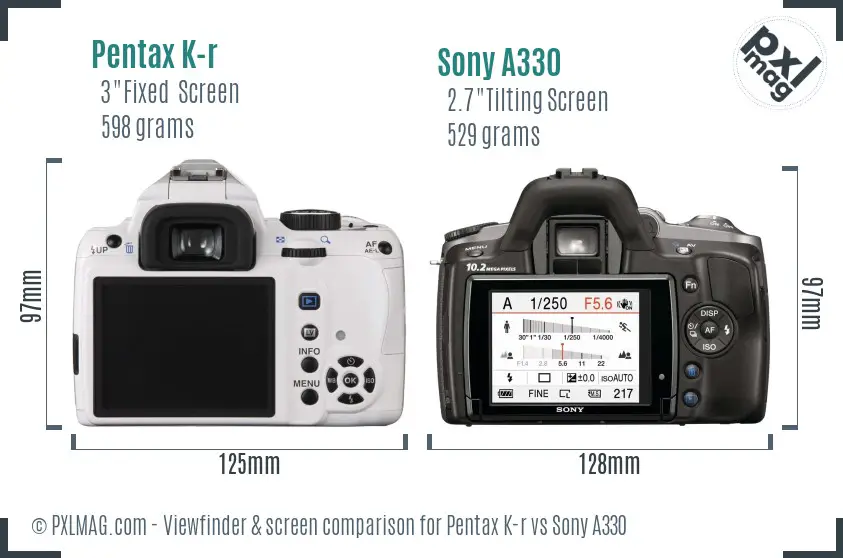 Pentax K-r vs Sony A330 Screen and Viewfinder comparison