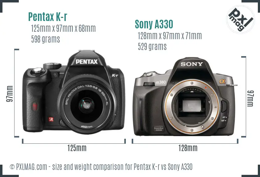 Pentax K-r vs Sony A330 size comparison