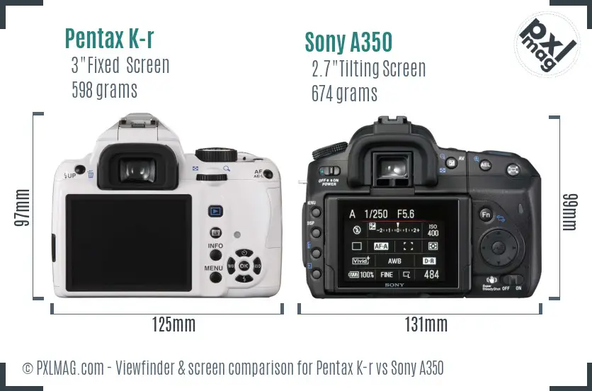 Pentax K-r vs Sony A350 Screen and Viewfinder comparison