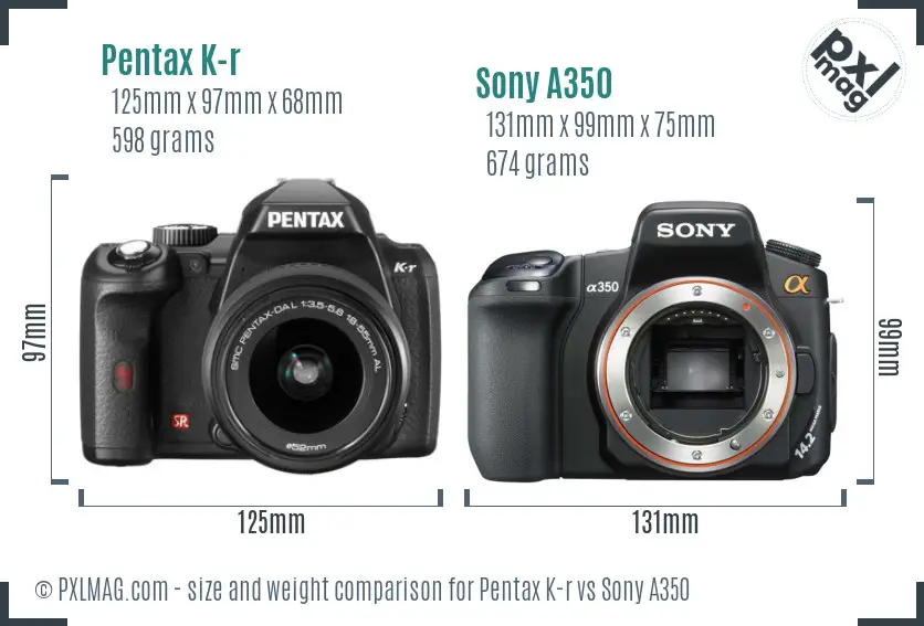 Pentax K-r vs Sony A350 size comparison