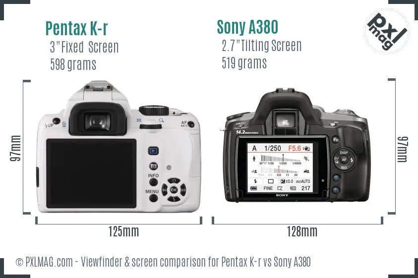 Pentax K-r vs Sony A380 Screen and Viewfinder comparison