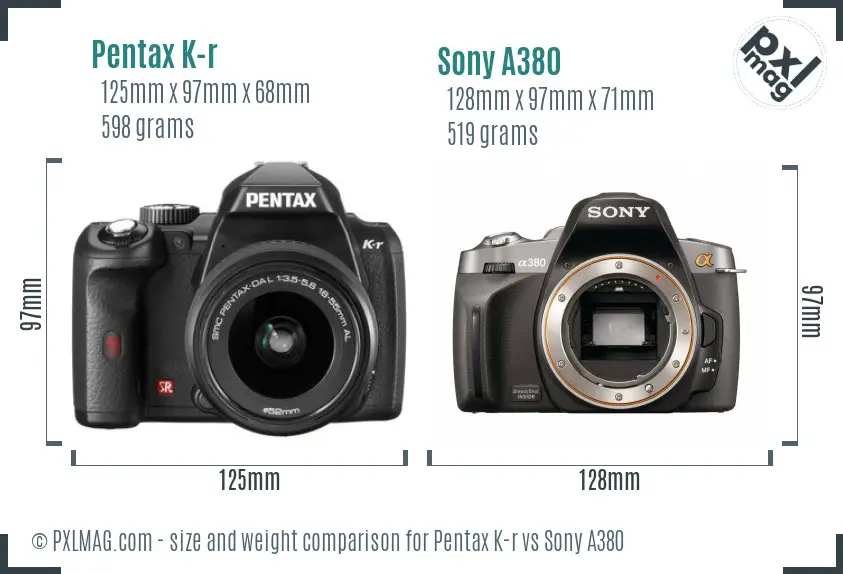 Pentax K-r vs Sony A380 size comparison